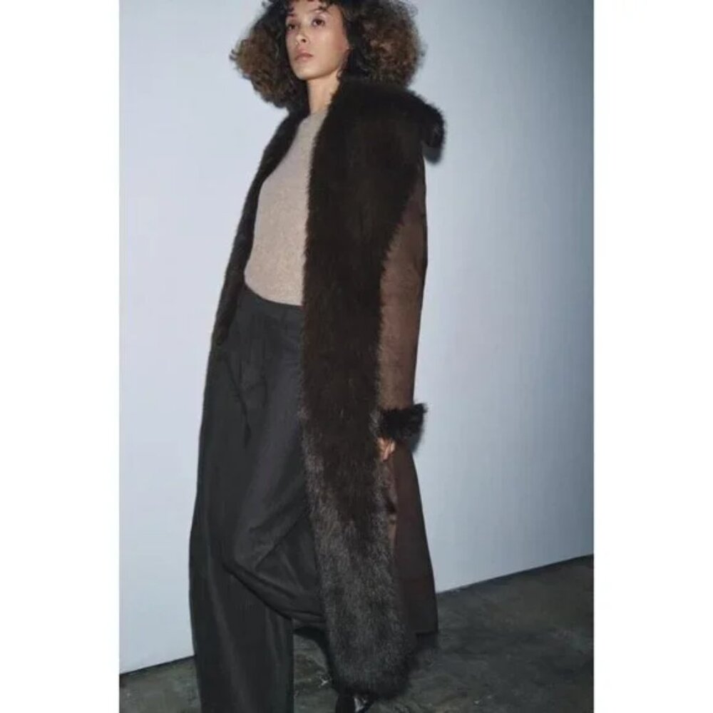 ZARA BELTED FAUX FUR COAT ZW COLLECTION - Picture 5 of 9